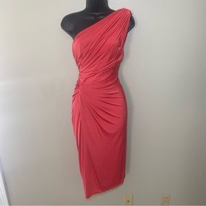 Tadashi Shoji Collection One Shoulder Salmon Pink Cocktail Party Dress Size L